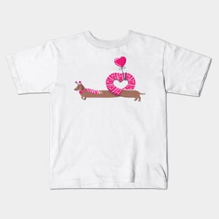 Dachshunds long love // fuchsia pink hearts scarves sweaters and other Valentine's Day details brown funny weiner dog puppy Scale + Placement Primary Tag Kids T-Shirt